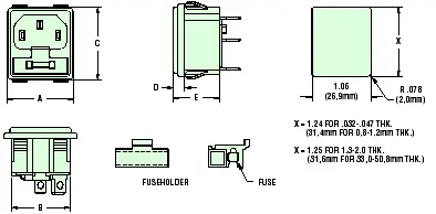 Heyco® IEC 320-C14 Snap-In Inlet Connector w/Fuseholder
