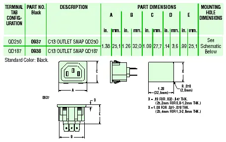 Heyco® IEC 320-C13 Snap-In Power Outlet Connectors